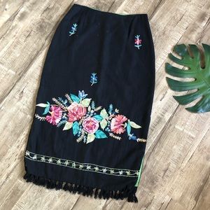 Boston Proper Black Floral Embroidered Slit Skirt